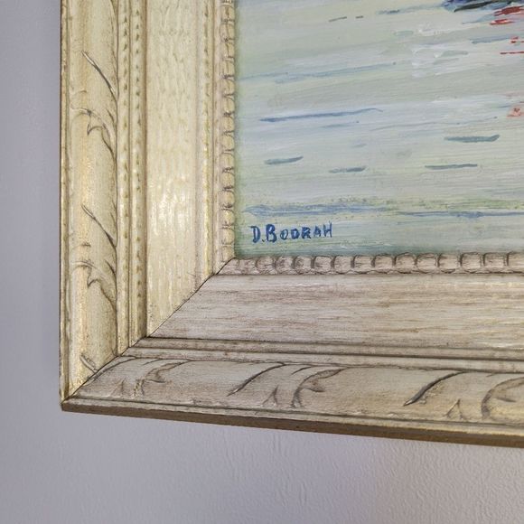 Original Seascape Oil Painting by D.Bodrah Sailing the Waters Vtg Art Wood Frame - Picture 9 of 13